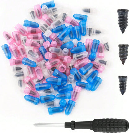 VKQTS 100PCS Tire Repair Kit,Self-Service Tire Screw Plug Repair Kit Includes 3-Size Plugs &Amp; Screwdrivers,Professional Screw In Tires Plugs Kits For Quick Repairing Tires Puncture