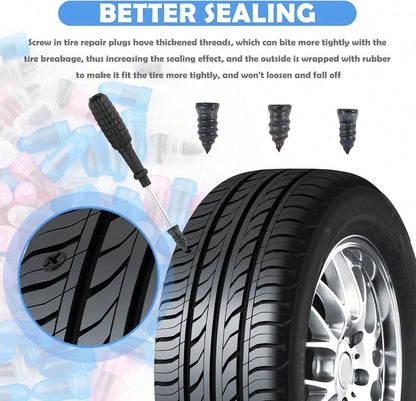 VKQTS 100PCS Tire Repair Kit,Self-Service Tire Screw Plug Repair Kit Includes 3-Size Plugs &Amp; Screwdrivers,Professional Screw In Tires Plugs Kits For Quick Repairing Tires Puncture