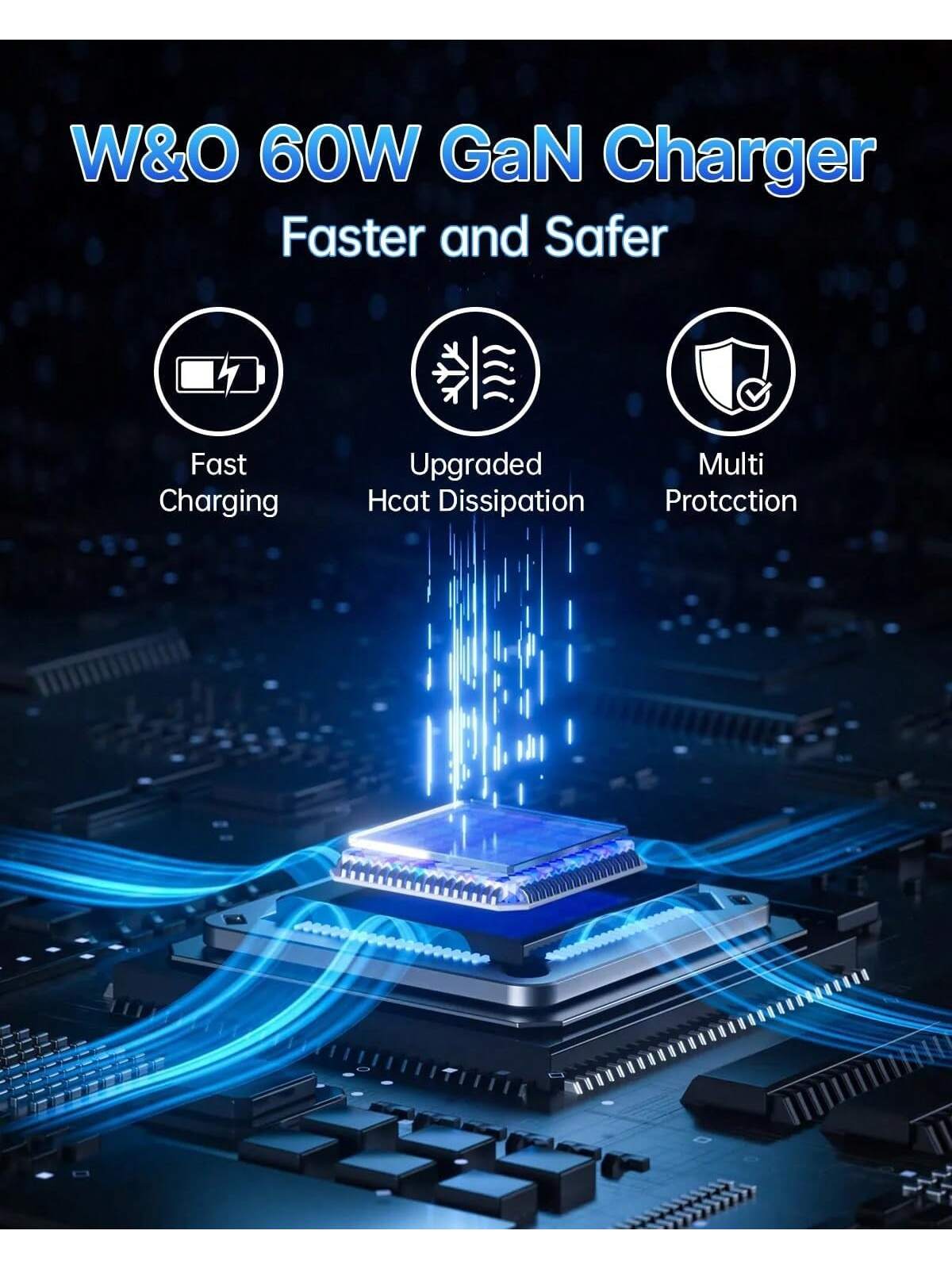 W&O 2025 New 120W Phone Charger, GaN Fast Charging Charger-Easily Enhance Your Charging Game: Efficient USB-C Foldable Travel Charger With 2 Cables,With 1 Type C Port- Suitable For Charging Various E