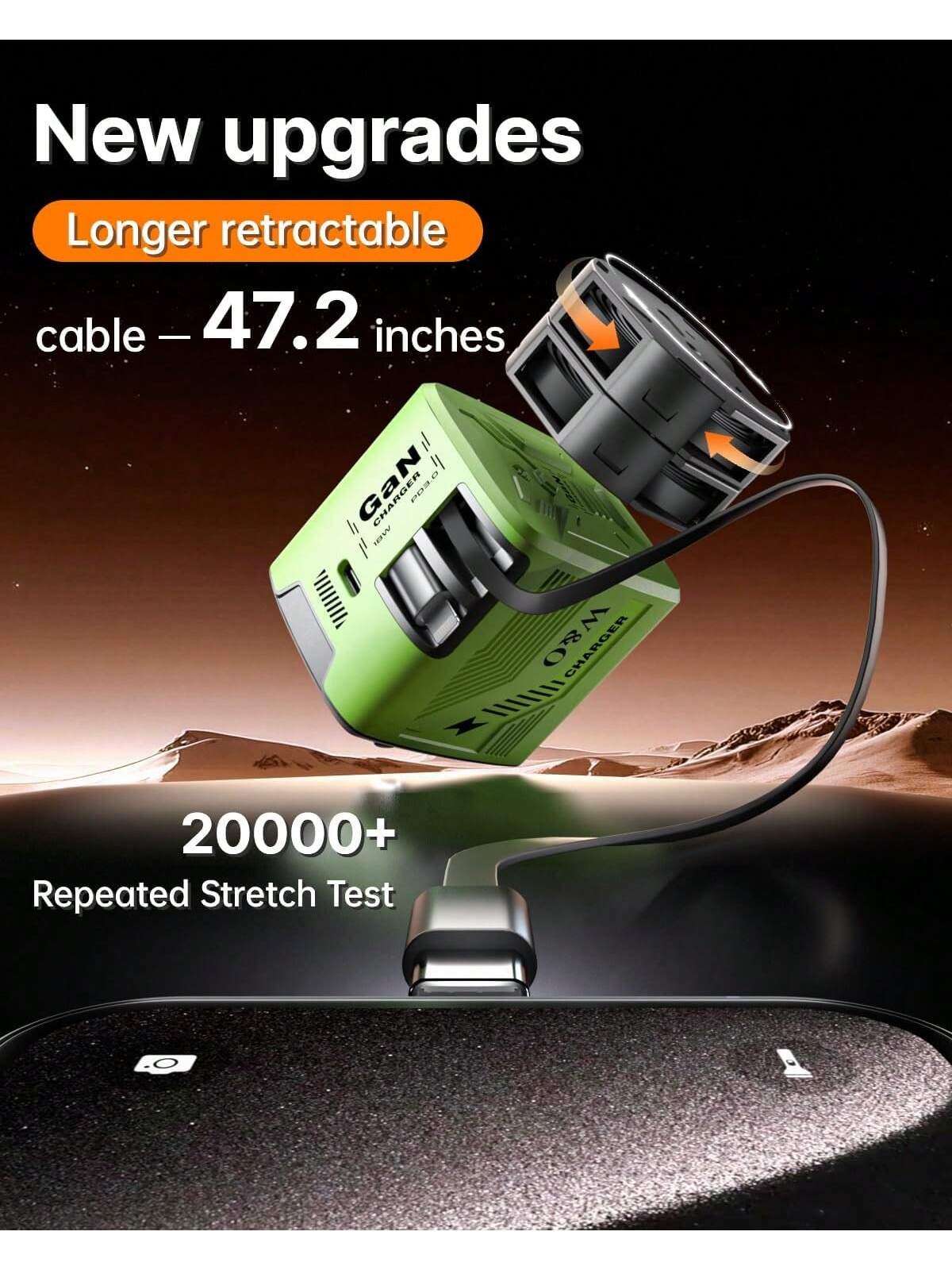 W&O 2025 New 120W Phone Charger, GaN Fast Charging Charger-Easily Enhance Your Charging Game: Efficient USB-C Foldable Travel Charger With 2 Cables,With 1 Type C Port- Suitable For Charging Various E