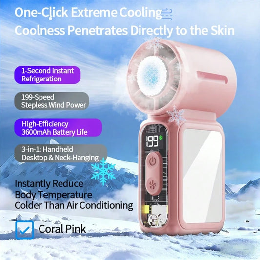 W&O 2026 Cooling Portable Handheld Fan With Digital LED Fashion Display, With Flashlight Function, 199-Speed Adjustment Foldable Neck-Mounted Desktop Home Outdoor 3600Mah Long Battery Life, Personal F