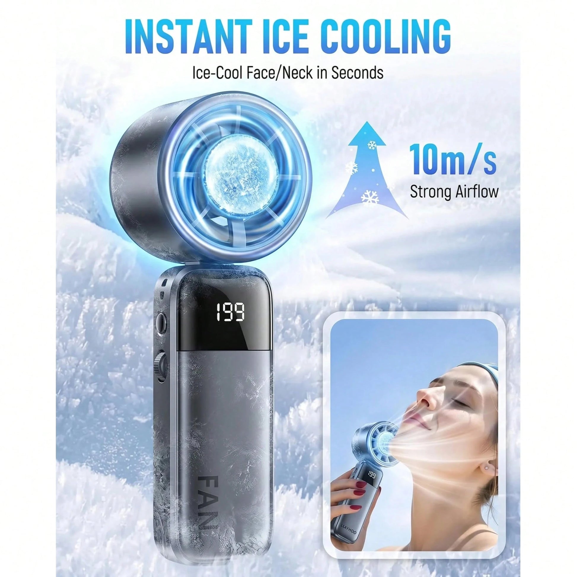 W&O 2026 New Mini Ice Cooling Portable Handheld Fan, Pocket Personal Fan With Rechargeable Battery, 20hrs Long-Lasting Work, 199 Speed Wind With High-Speed Motor, For Travel/Work/Indoor/Outdoor