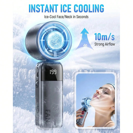 W&O 2026 New Mini Ice Cooling Portable Handheld Fan, Pocket Personal Fan With Rechargeable Battery, 20hrs Long-Lasting Work, 199 Speed Wind With High-Speed Motor, For Travel/Work/Indoor/Outdoor