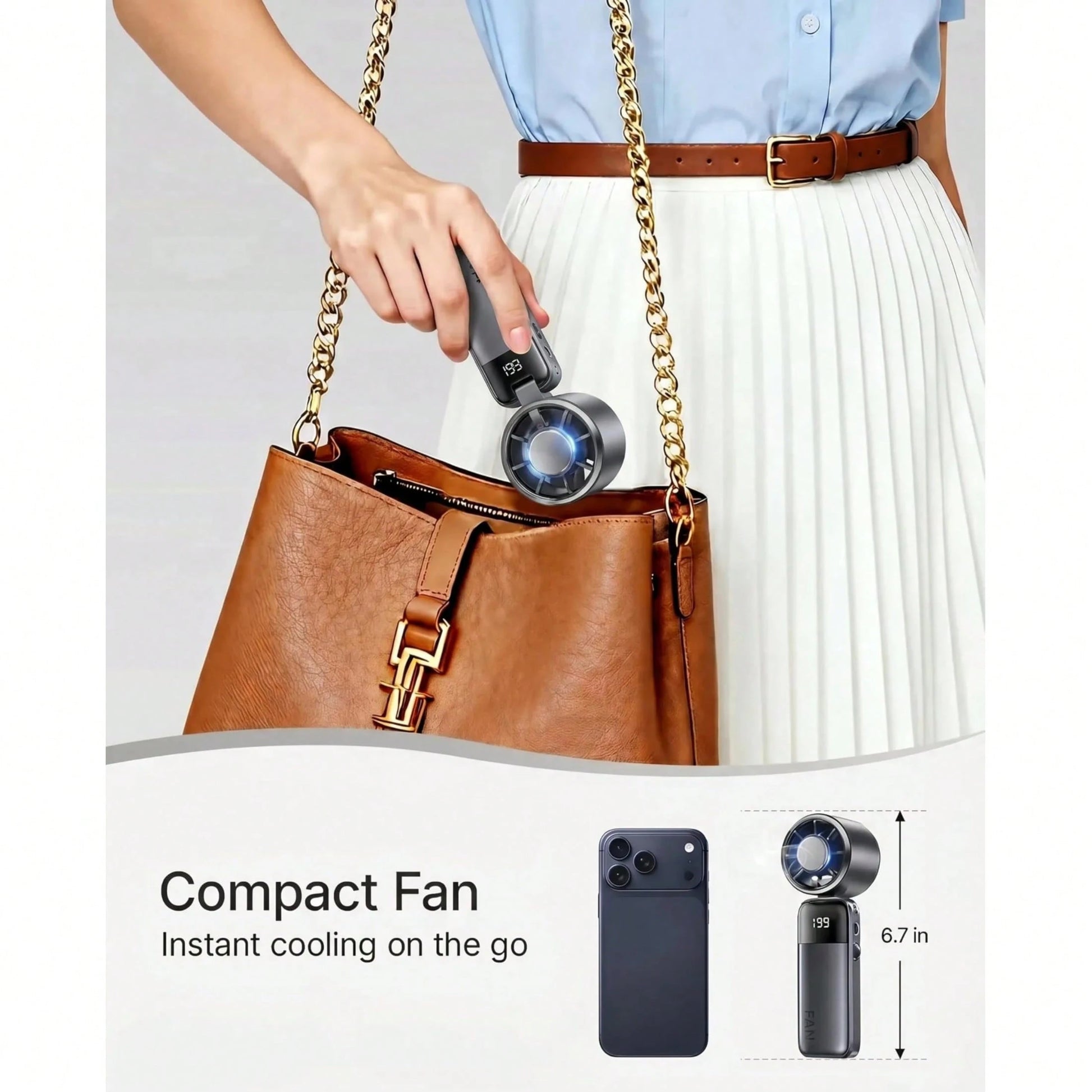 W&O 2026 New Mini Ice Cooling Portable Handheld Fan, Pocket Personal Fan With Rechargeable Battery, 20hrs Long-Lasting Work, 199 Speed Wind With High-Speed Motor, For Travel/Work/Indoor/Outdoor