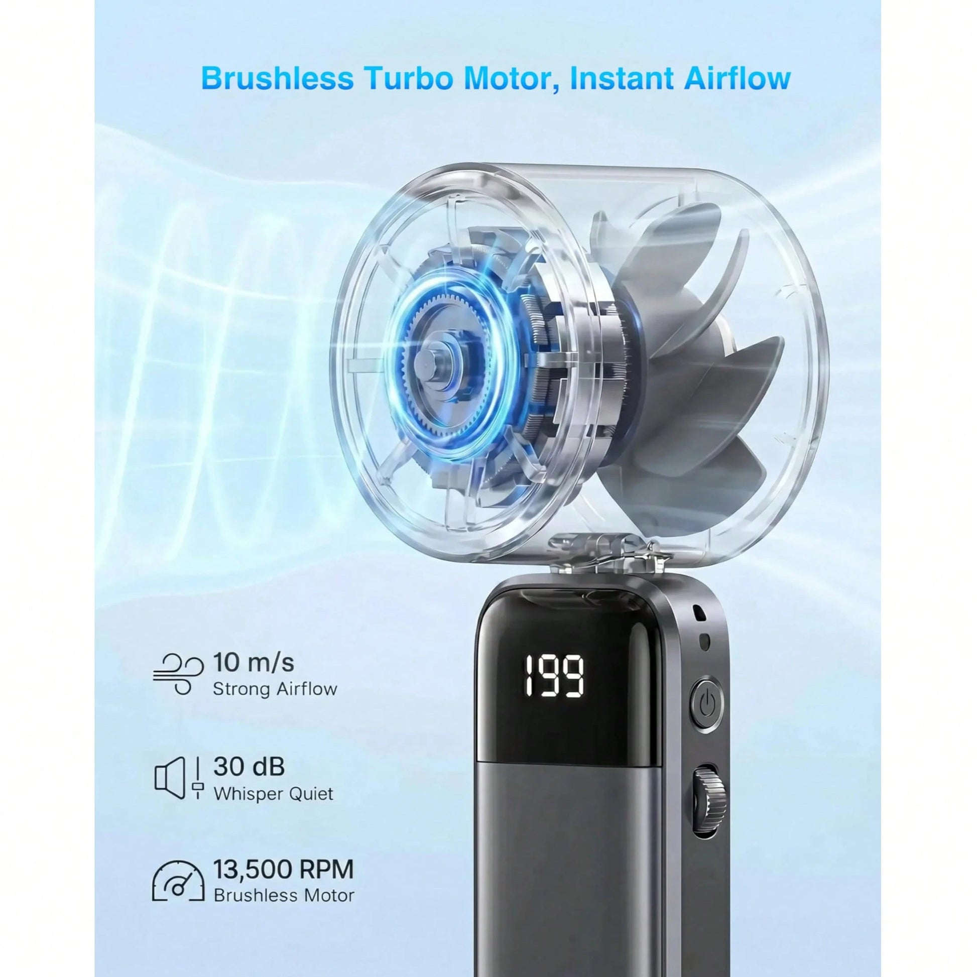 W&O 2026 New Mini Ice Cooling Portable Handheld Fan, Pocket Personal Fan With Rechargeable Battery, 20hrs Long-Lasting Work, 199 Speed Wind With High-Speed Motor, For Travel/Work/Indoor/Outdoor