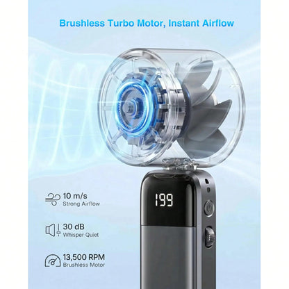 W&O 2026 New Mini Ice Cooling Portable Handheld Fan, Pocket Personal Fan With Rechargeable Battery, 20hrs Long-Lasting Work, 199 Speed Wind With High-Speed Motor, For Travel/Work/Indoor/Outdoor
