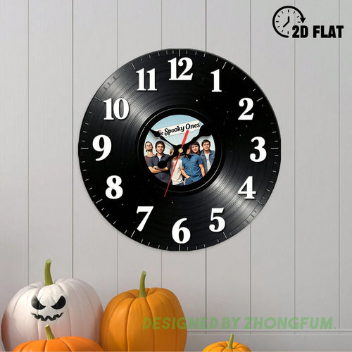 Wall Clock Decoration, With A Photo Of A Band In The Center. 2D Flat Pattern Wooden Silent Non-Ticking Bedroom Clock, Suitable For School