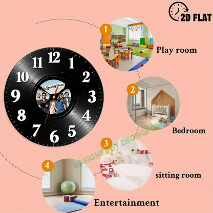 Wall Clock Decoration, With A Photo Of A Band In The Center. 2D Flat Pattern Wooden Silent Non-Ticking Bedroom Clock, Suitable For School
