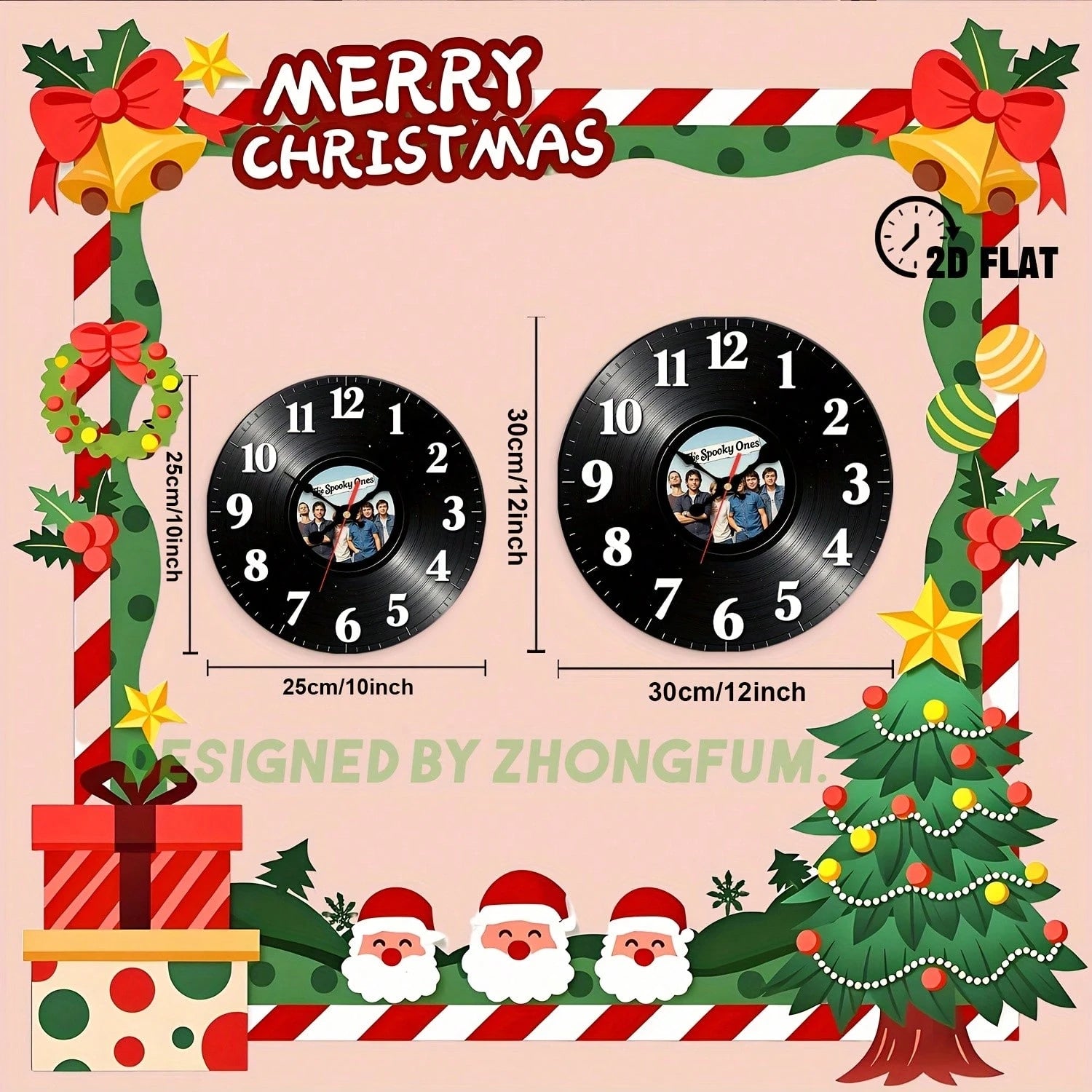 Wall Clock Decoration, With A Photo Of A Band In The Center. 2D Flat Pattern Wooden Silent Non-Ticking Bedroom Clock, Suitable For School