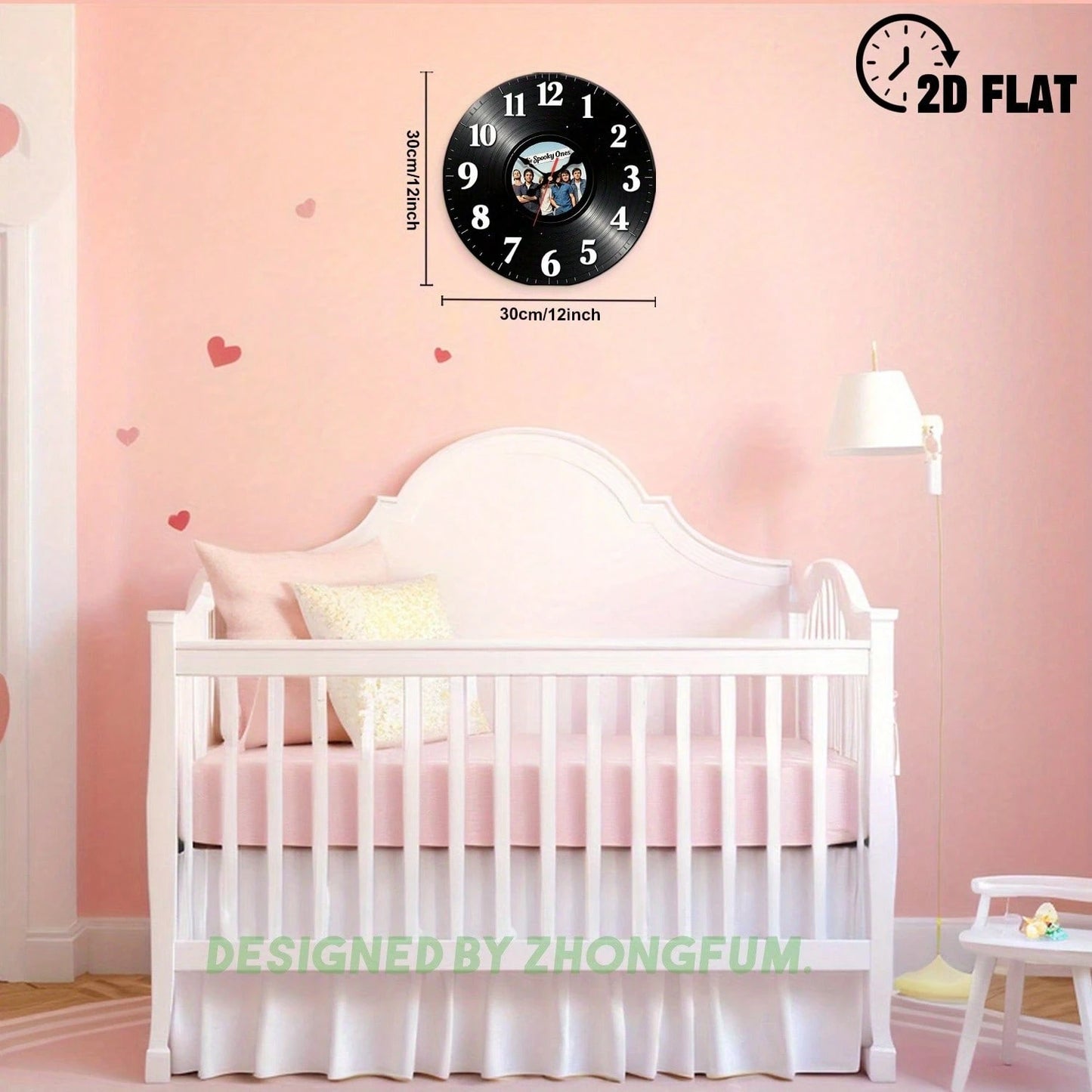 Wall Clock Decoration, With A Photo Of A Band In The Center. 2D Flat Pattern Wooden Silent Non-Ticking Bedroom Clock, Suitable For School