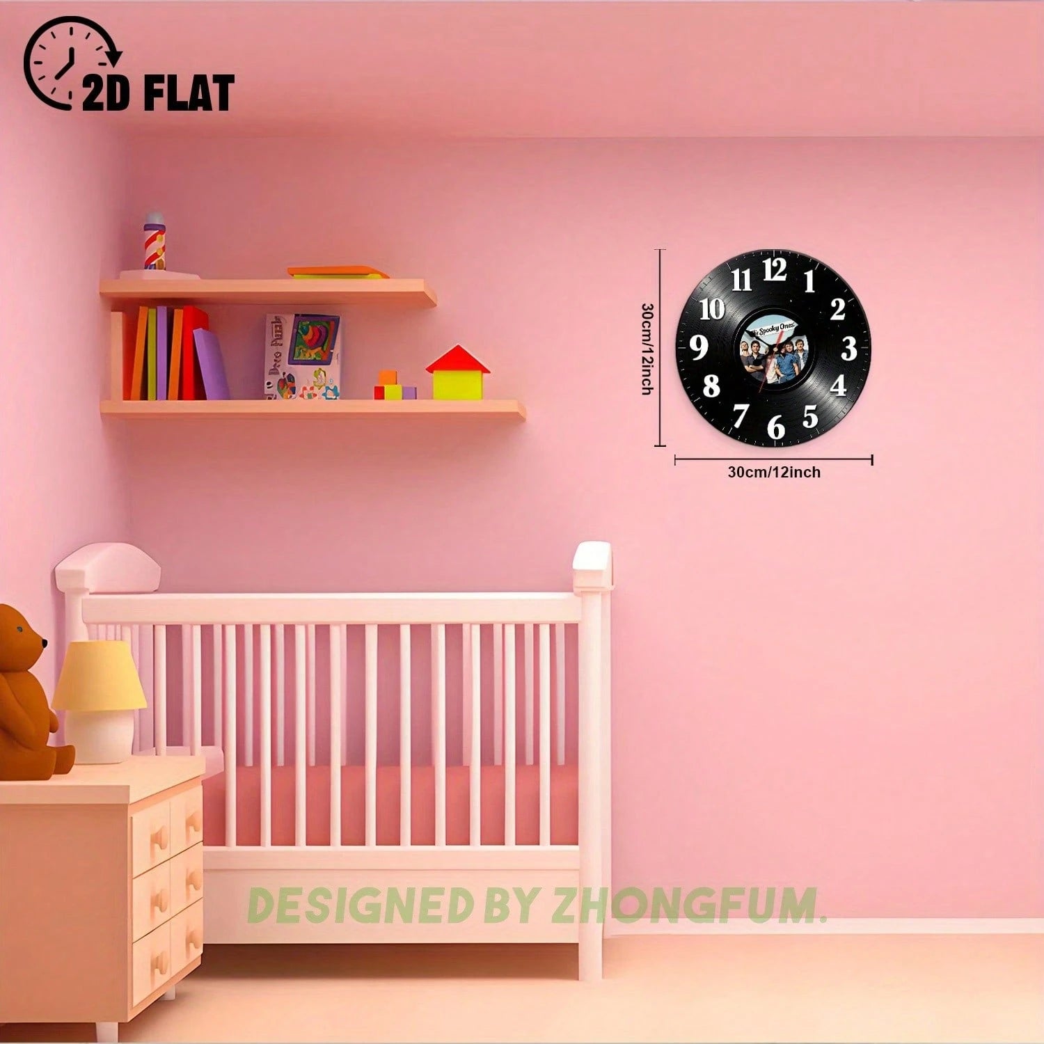 Wall Clock Decoration, With A Photo Of A Band In The Center. 2D Flat Pattern Wooden Silent Non-Ticking Bedroom Clock, Suitable For School