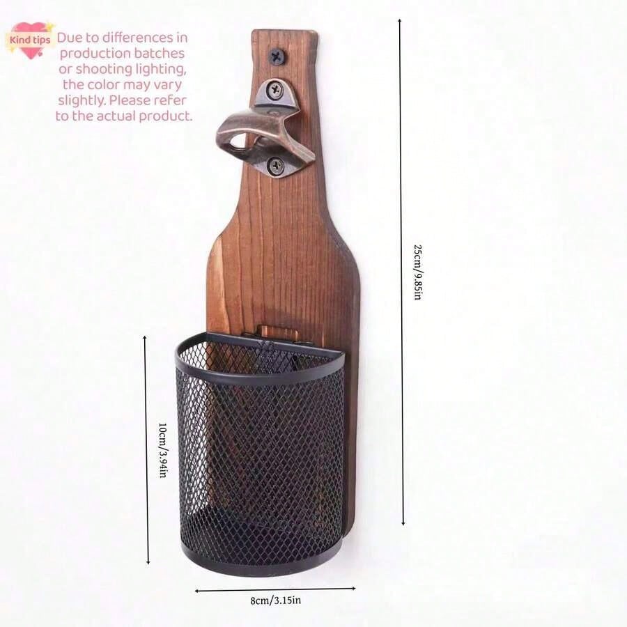 Wall-Mounted Wooden Beer Bottle Opener With Mesh Bag, Painless Bottle Opener- Essential Beer Accessory For Home Bar, Kitchen, Garden And Outdoor, Perfect Gift For Beer Lovers