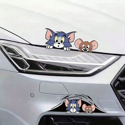 Warner Bros 1pc Cartoon Jerry Mouse Car Fuel Tank Sticker, Automotive Exterior Decal For Sun Shade, Anti-Scratch, Applicable To Car Body, Door, Full Wrap, Trunk, Hood, Creative, Perfect Gift For 10 Ho