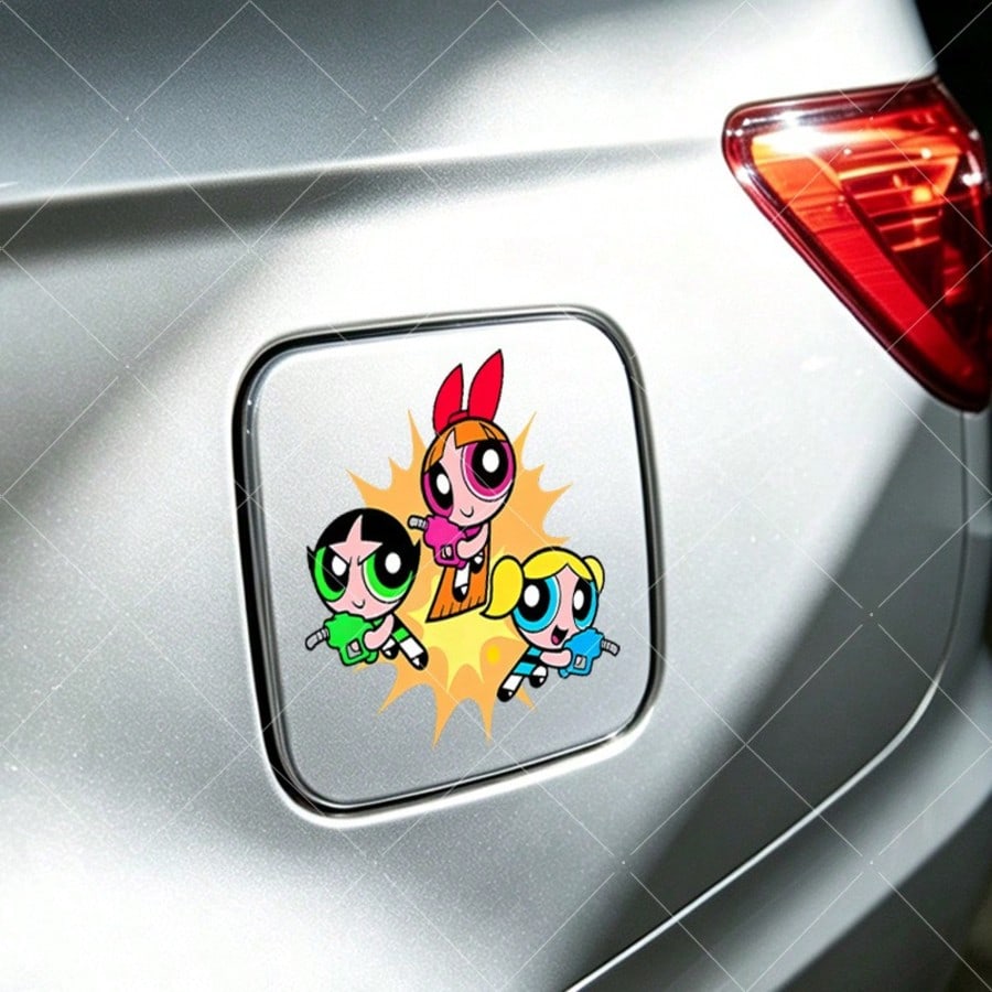 Warner Bros 1Pc The Powerpuff Girls Car Exterior Stickers Fuel Tank Cover Stickers For Cars Sunscreen For Cars Scratch-Resistant Car Exterior Accessories, Suitable For Car Body Stickers, Side Door Sti