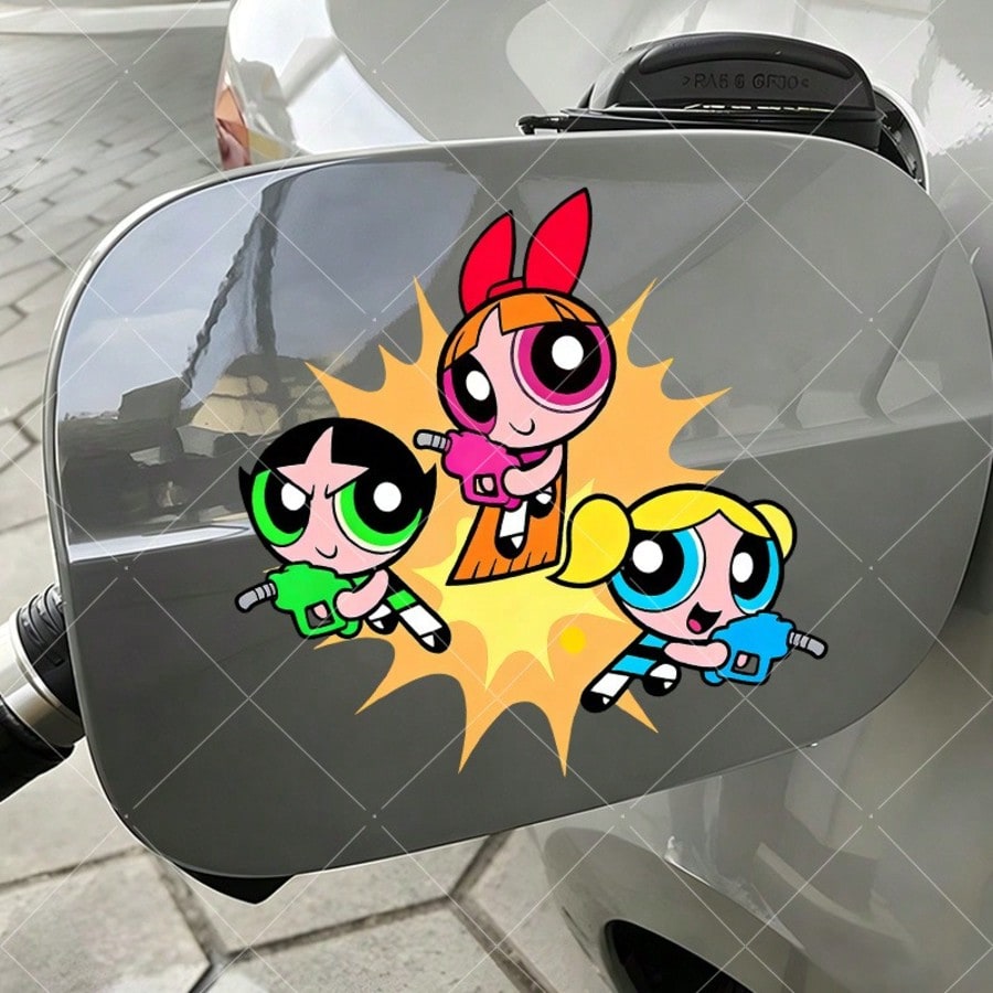 Warner Bros 1Pc The Powerpuff Girls Car Exterior Stickers Fuel Tank Cover Stickers For Cars Sunscreen For Cars Scratch-Resistant Car Exterior Accessories, Suitable For Car Body Stickers, Side Door Sti