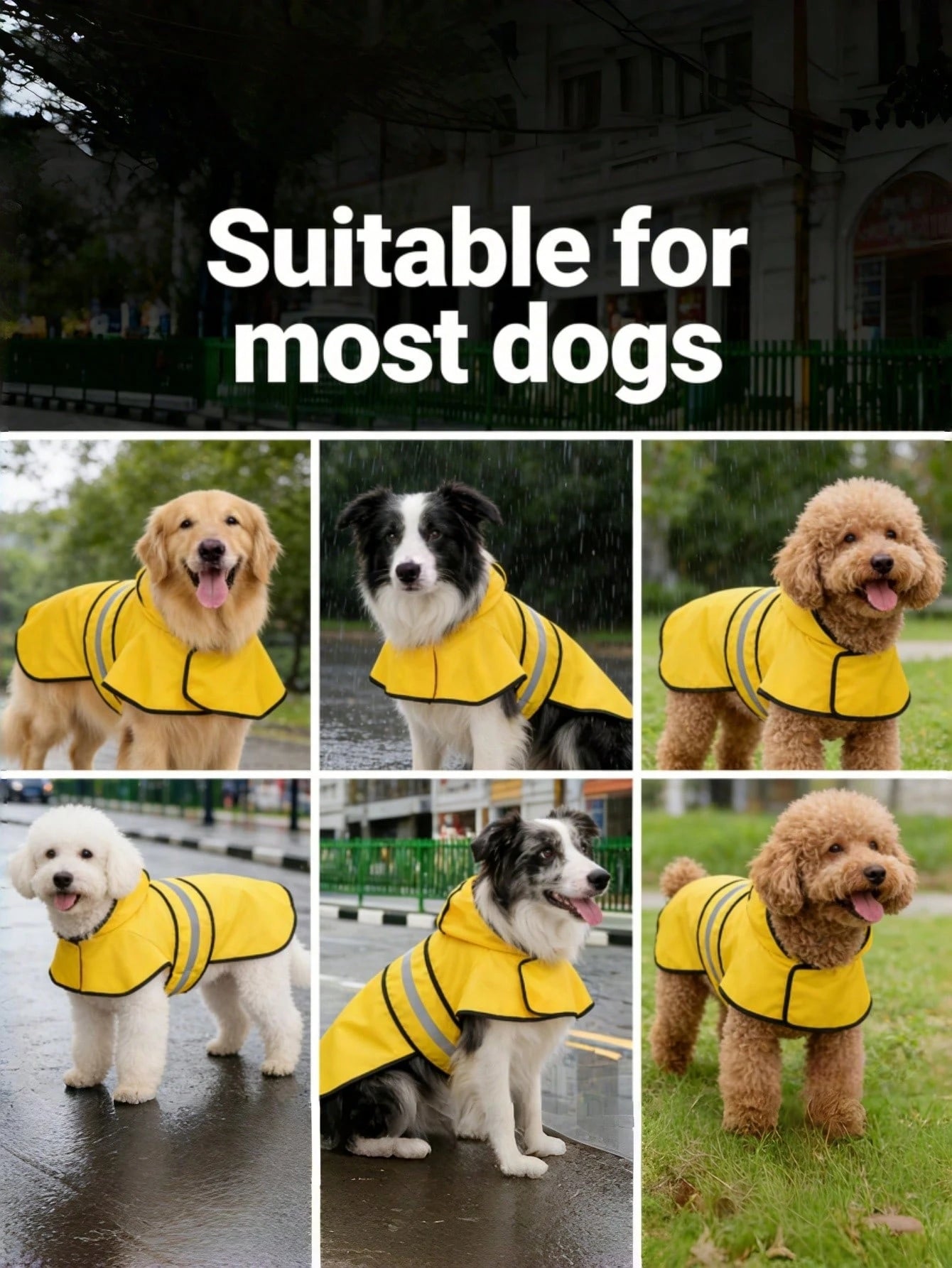 Waterproof Reflective Dog Raincoat With Leash Hole, Breathable Lightweight Pet Raincoat, Adjustable For Small, Medium And Large Dogs, All-Weather Outdoor