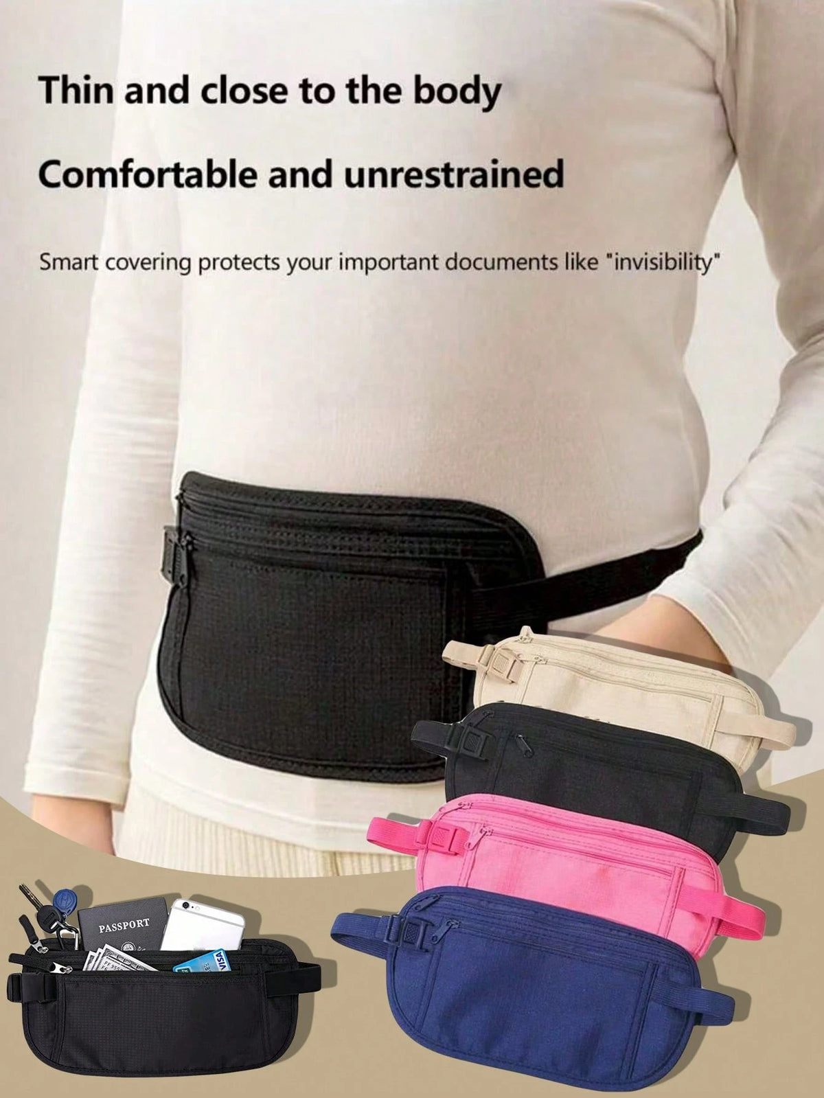 Waterproof RFID Anti-Theft Travel Waist Bag For Women, Running Waist Bag For Women, Outdoor Running Belt Bag For Fitness Training, Hidden Secure Money Pouch, Suitable For Daily Sports, Running, Hiking