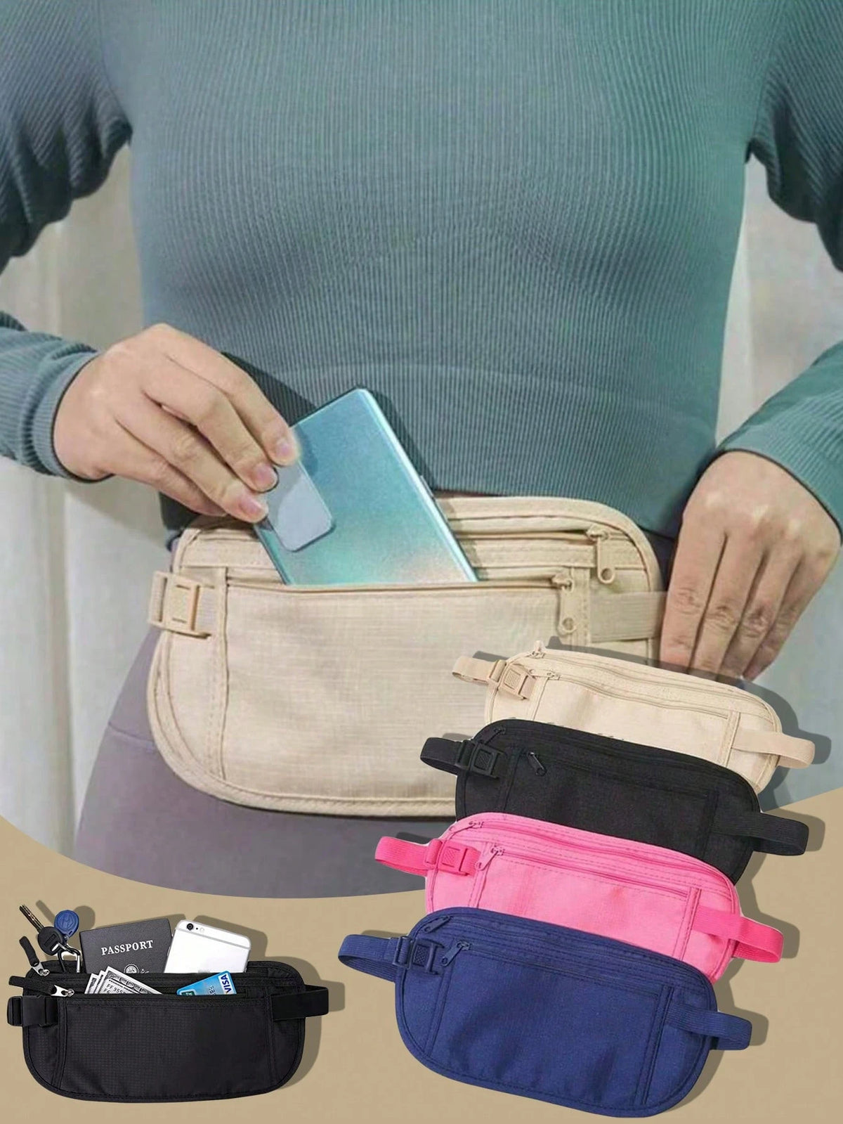 Waterproof RFID Anti-Theft Travel Waist Bag For Women, Running Waist Bag For Women, Outdoor Running Belt Bag For Fitness Training, Hidden Secure Money Pouch, Suitable For Daily Sports, Running, Hiking