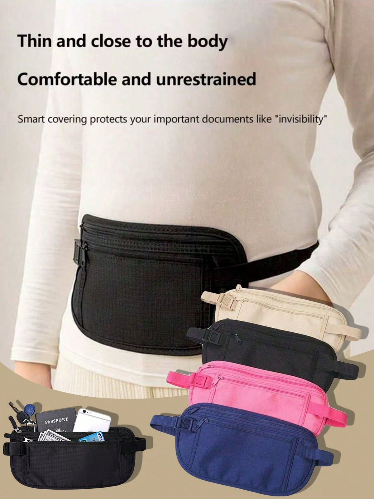 Waterproof RFID Anti-Theft Travel Waist Bag For Women, Running Waist Bag For Women, Outdoor Running Belt Bag For Fitness Training, Hidden Secure Money Pouch, Suitable For Daily Sports, Running, Hiking