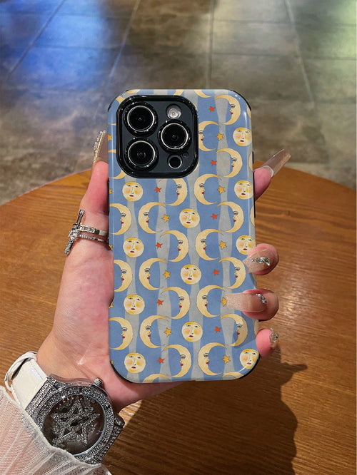 WeiMi 1pc Fashionable Colorful Dopamine Moon Striped Pattern Shockproof Anti-Slip Soft & Durable TPU+PC Hybrid Full Coverage Glossy Protective Phone Case Compatible With Apple Smartphones