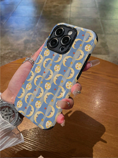 WeiMi 1pc Fashionable Colorful Dopamine Moon Striped Pattern Shockproof Anti-Slip Soft & Durable TPU+PC Hybrid Full Coverage Glossy Protective Phone Case Compatible With Apple Smartphones