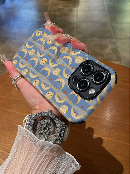 WeiMi 1pc Fashionable Colorful Dopamine Moon Striped Pattern Shockproof Anti-Slip Soft & Durable TPU+PC Hybrid Full Coverage Glossy Protective Phone Case Compatible With Apple Smartphones