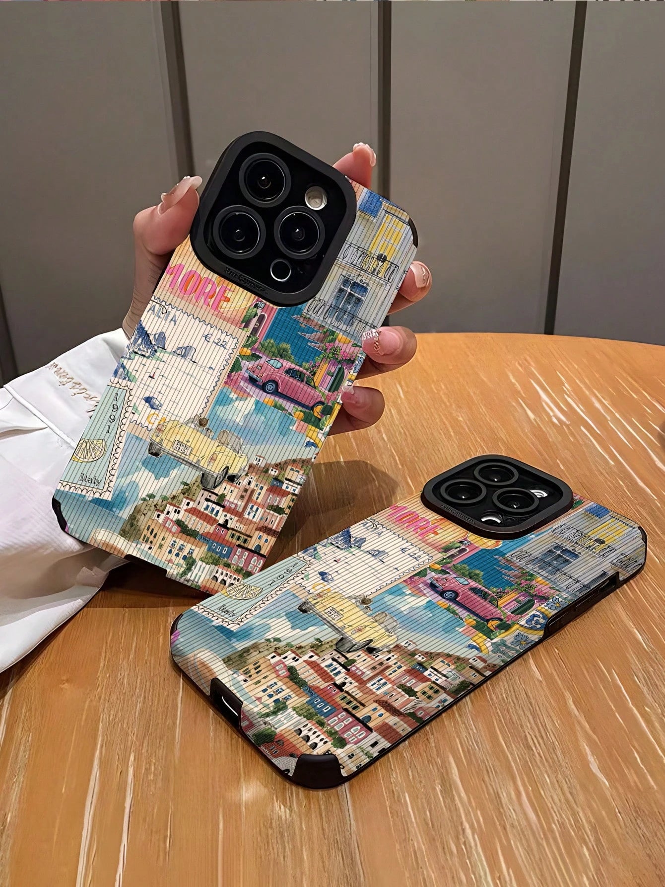 WeiMi 1pc Minimalist Car Town Striped Faux Leather Texture Shockproof Premium Soft Phone Case Compatible With IPhone And Galaxy 17/17PRO/17PROMAX/16/16PLUS/16PRO/16PROMAX
