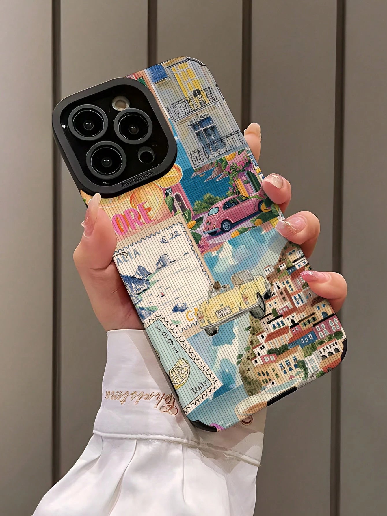 WeiMi 1pc Minimalist Car Town Striped Faux Leather Texture Shockproof Premium Soft Phone Case Compatible With IPhone And Galaxy 17/17PRO/17PROMAX/16/16PLUS/16PRO/16PROMAX