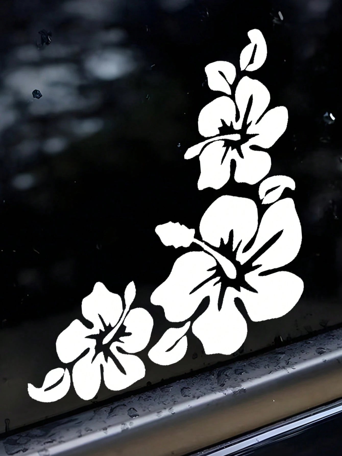 White Hibiscus Flower Car Window Sticker, Decorative Tropical Beach Ocean Waves Design, Adds Fresh Summer Vibes To Your Car