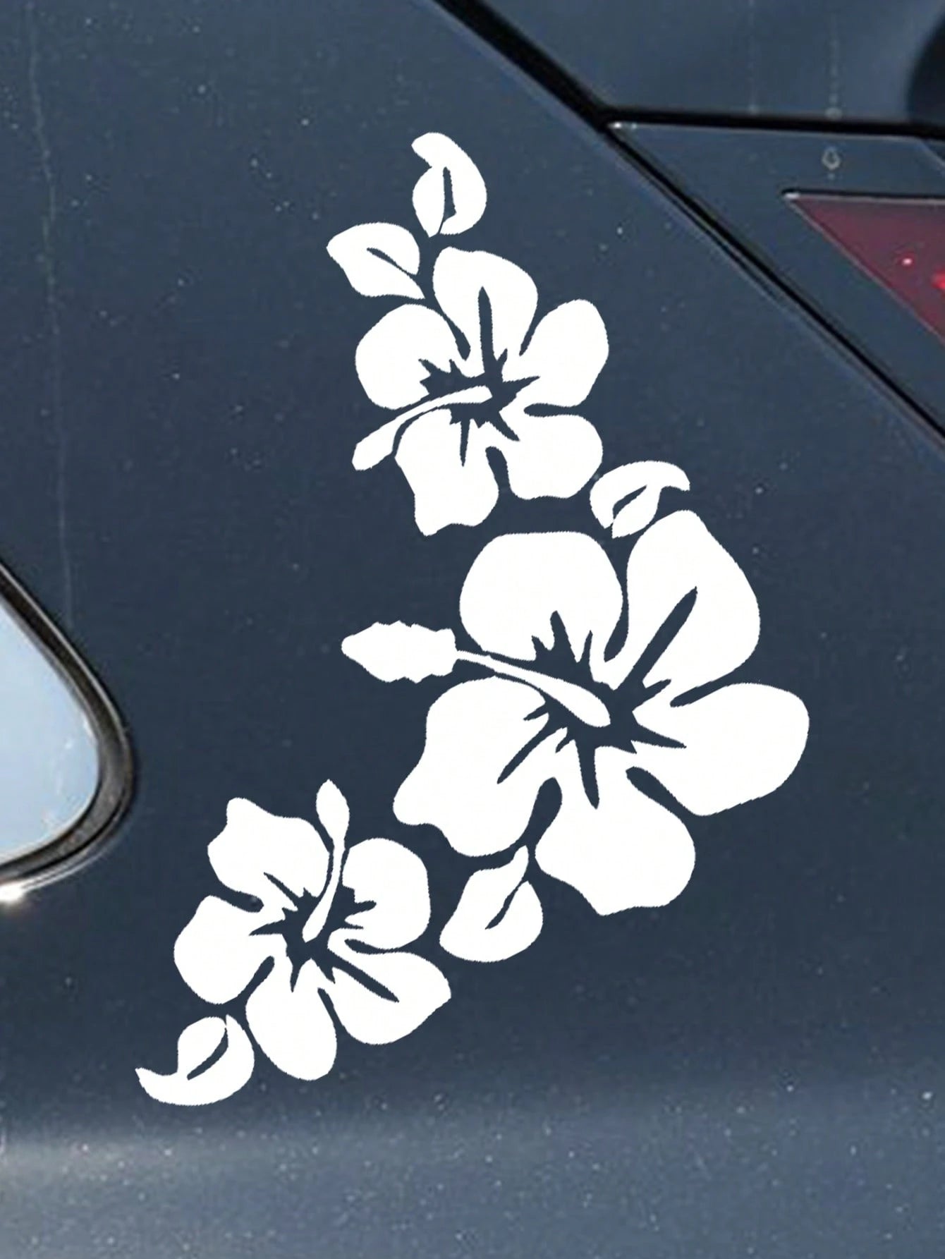 White Hibiscus Flower Car Window Sticker, Decorative Tropical Beach Ocean Waves Design, Adds Fresh Summer Vibes To Your Car