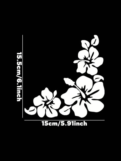 White Hibiscus Flower Car Window Sticker, Decorative Tropical Beach Ocean Waves Design, Adds Fresh Summer Vibes To Your Car