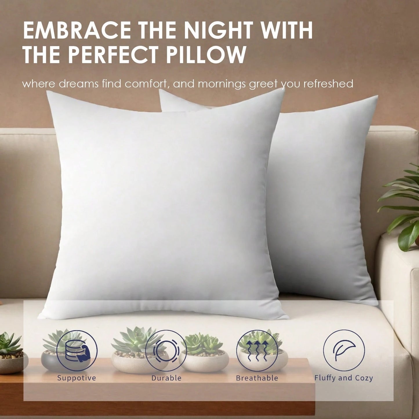 White Pillow Core, Sofa Cushion, Bed Cushion, Patio Cushion, 18*18 Inches, 20*20 Inches, 12*20 Inches, 22*22 Inches. High Filling Capacity, Machine Washable, Dryable, Reusable. Ultra-Fine Fabric, Brus