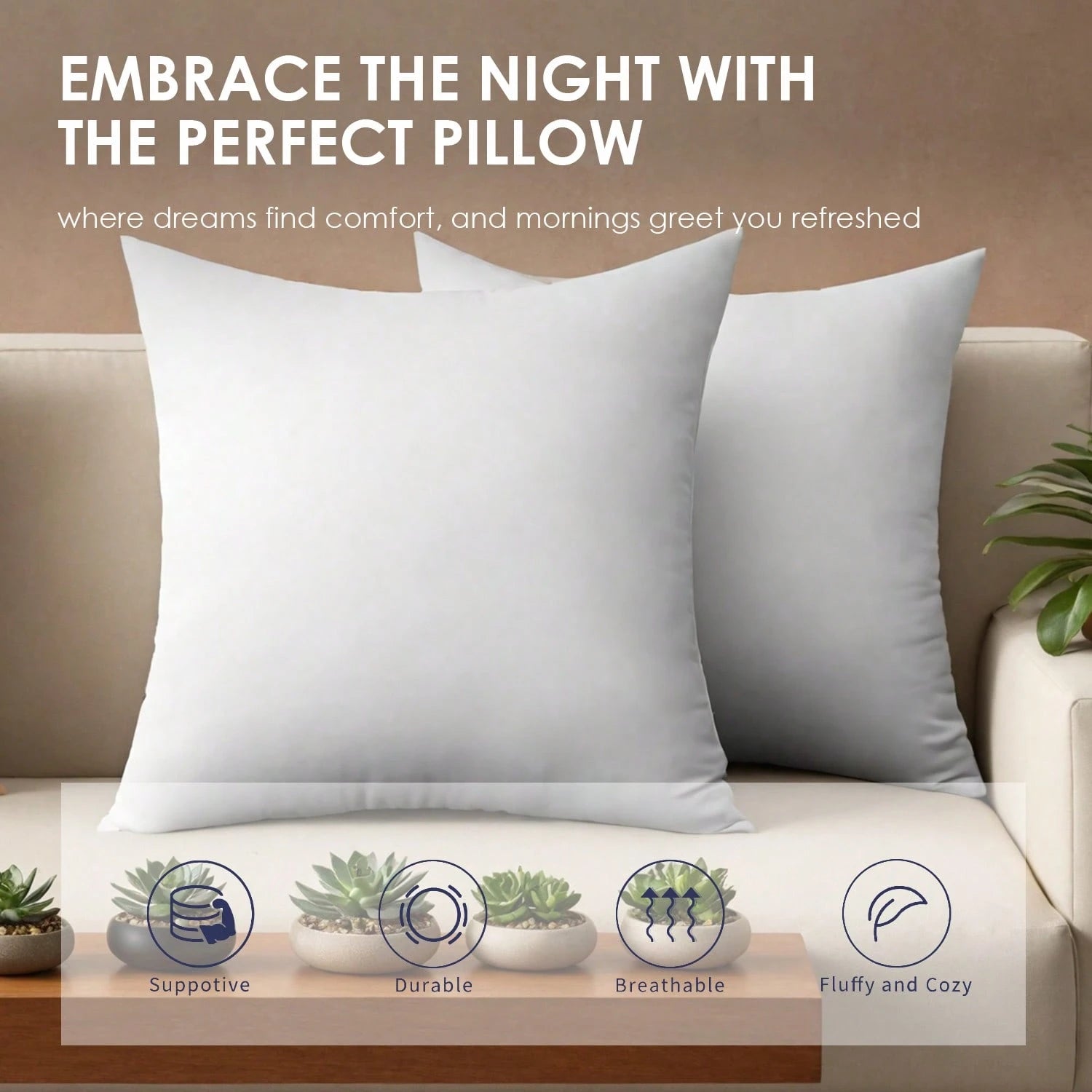 White Pillow Core, Sofa Cushion, Bed Cushion, Patio Cushion, 18*18 Inches, 20*20 Inches, 12*20 Inches, 22*22 Inches. High Filling Capacity, Machine Washable, Dryable, Reusable. Ultra-Fine Fabric, Brus