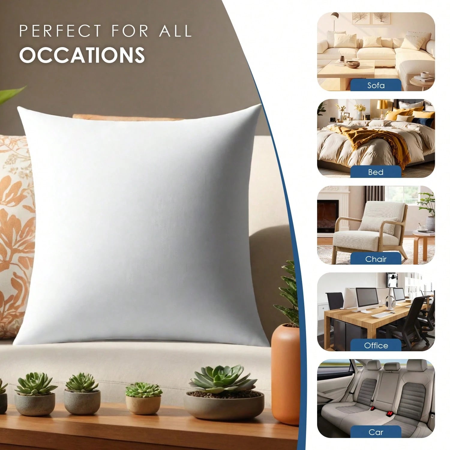 White Pillow Core, Sofa Cushion, Bed Cushion, Patio Cushion, 18*18 Inches, 20*20 Inches, 12*20 Inches, 22*22 Inches. High Filling Capacity, Machine Washable, Dryable, Reusable. Ultra-Fine Fabric, Brus