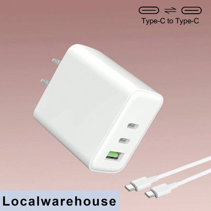 White US Plug A/B Type 110-127V Wall Charger 3-Port Wall Charger (2USB-C + 1USB-A) + Type-C To Type-C Cable Kit (White) Compatible With Apple 15/16 Series Local Warehouse Valentine's Day Gift