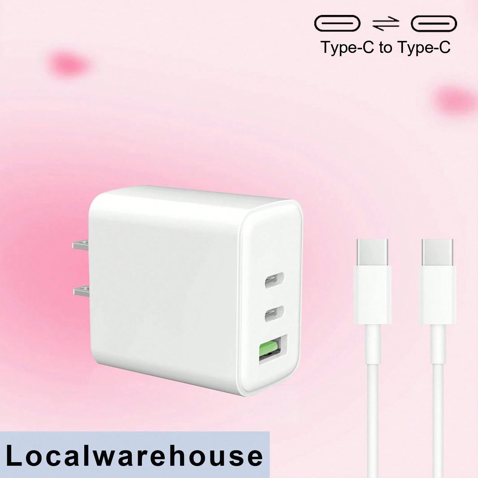 White US Plug A/B Type 110-127V Wall Charger 3-Port Wall Charger (2USB-C + 1USB-A) + Type-C To Type-C Cable Kit (White) Compatible With Apple 15/16 Series Local Warehouse Valentine's Day Gift