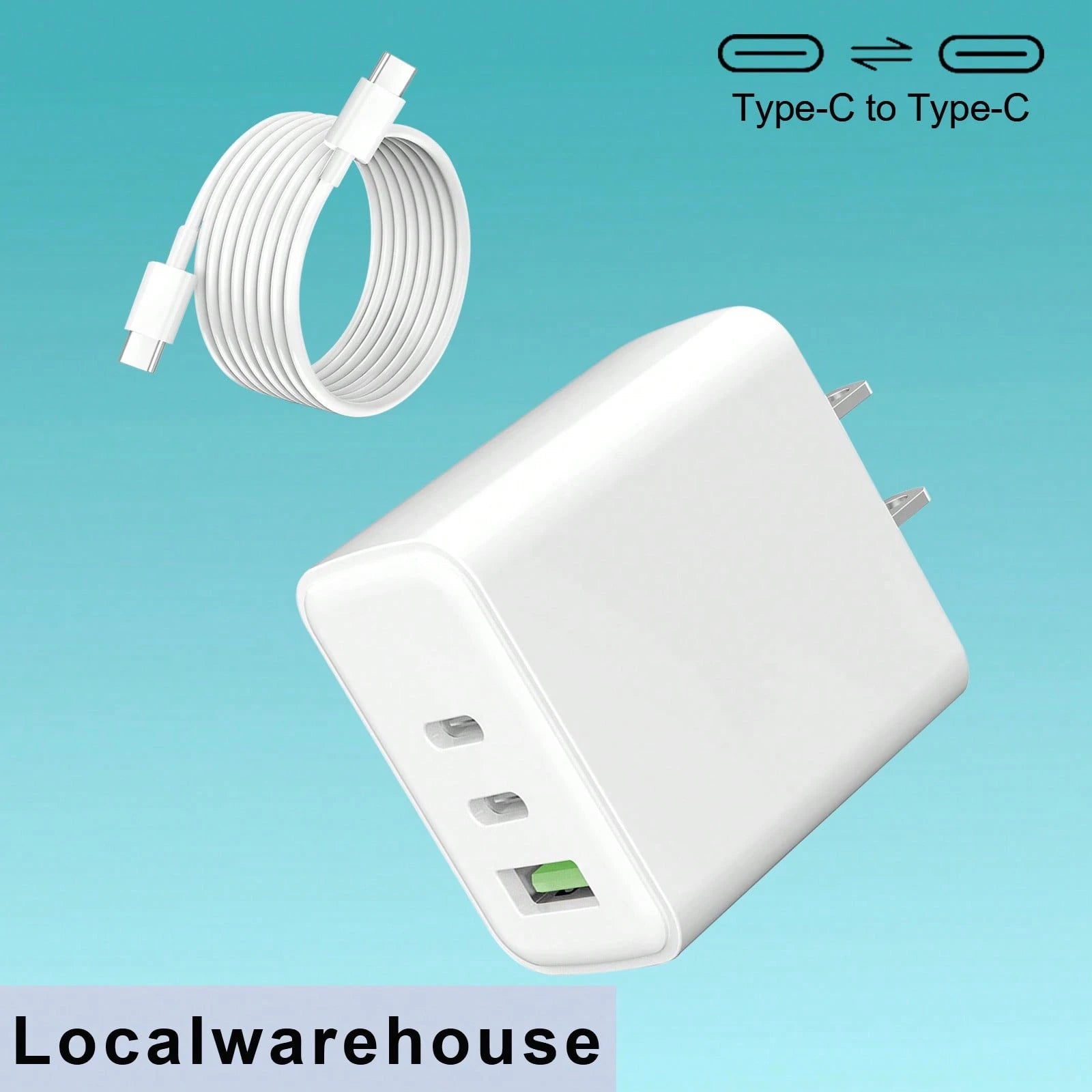 White US Plug A/B Type 110-127V Wall Charger 3-Port Wall Charger (2USB-C + 1USB-A) + Type-C To Type-C Cable Kit (White) Compatible With Apple 15/16 Series Local Warehouse Valentine's Day Gift