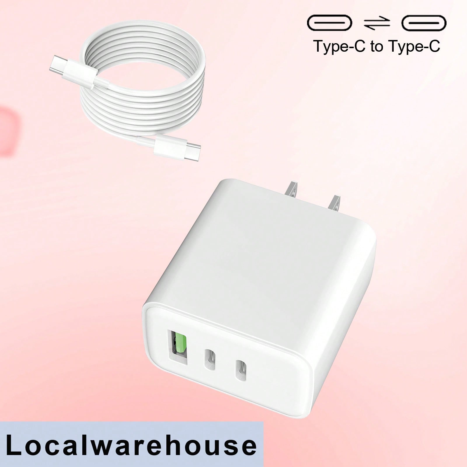 White US Plug A/B Type 110-127V Wall Charger 3-Port Wall Charger (2USB-C + 1USB-A) + Type-C To Type-C Cable Kit (White) Compatible With Apple 15/16 Series Local Warehouse Valentine's Day Gift