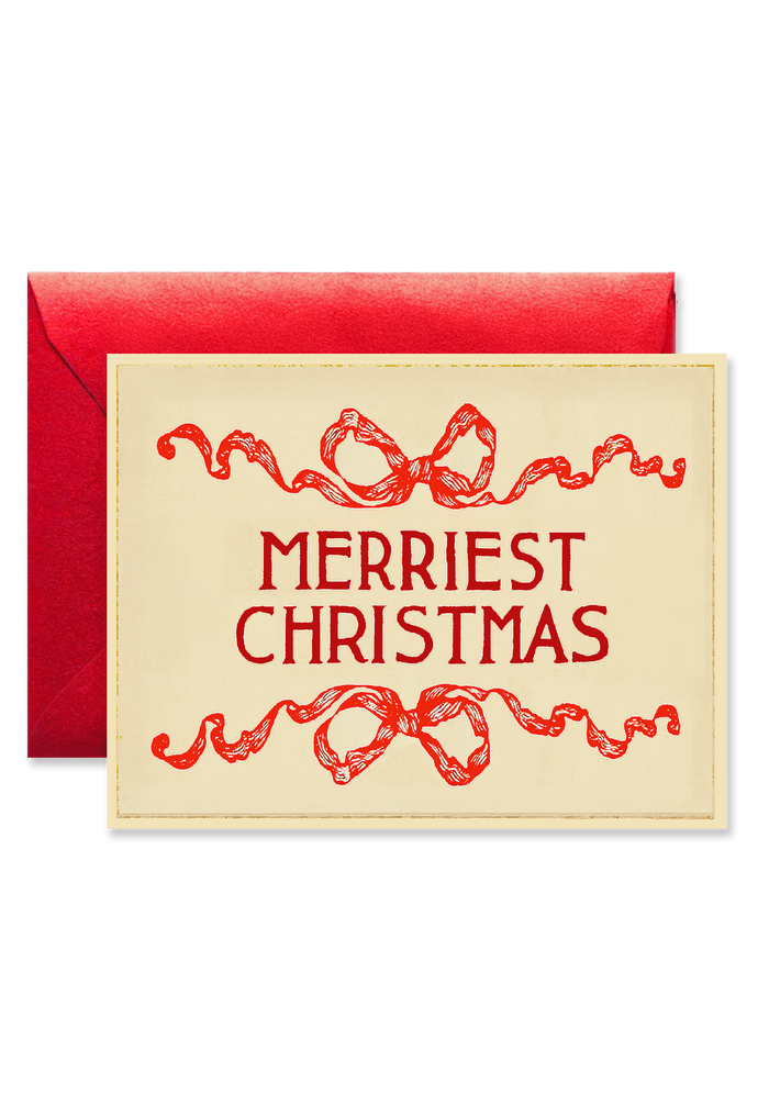 Willowberry Bow Merriest Christmas Blank A7 Greeting Card - Ben's Garden