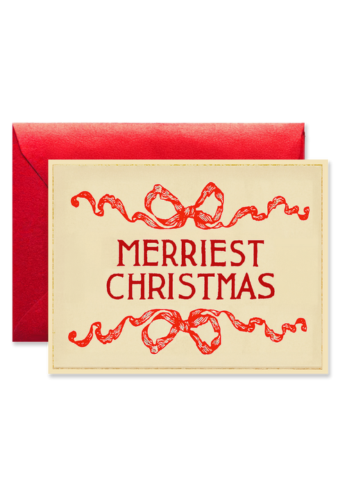 Willowberry Bow Merriest Christmas Blank A7 Greeting Card - Ben's Garden