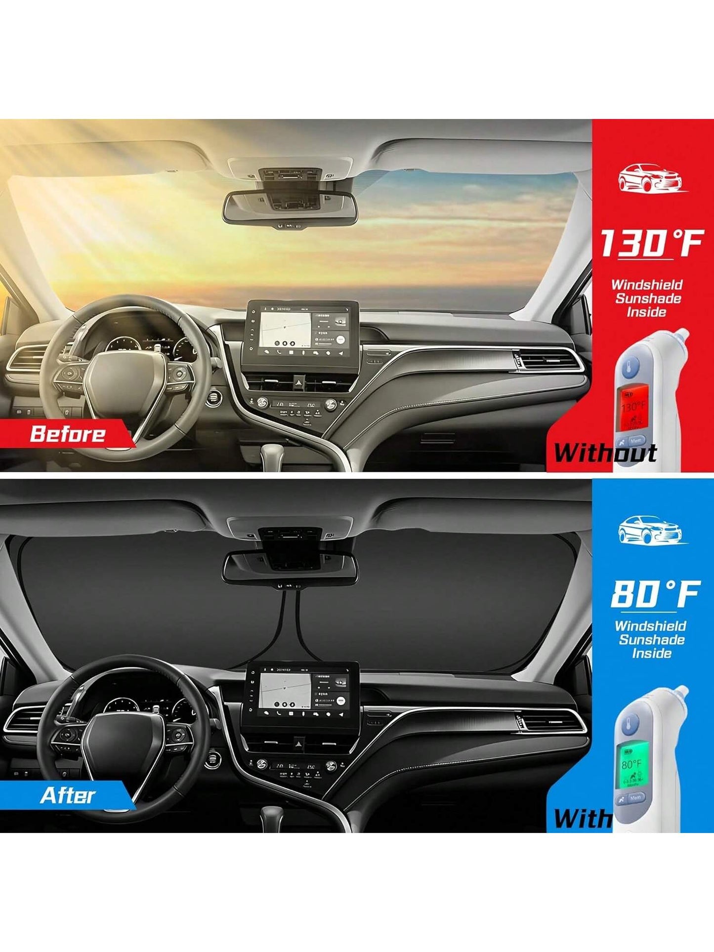 Windshield Sun Shade, Foldable (Storage Bag Included), Front Window Sun Shade, Blocks UV Rays, Keeps Your Car Cool, Universal Thickened Sun Protection Board For Car Interior