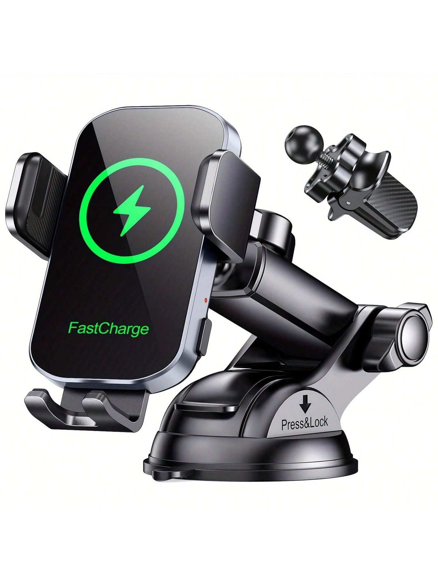 Wireless Car Phone Holder Charger- 15W Fast Auto Clamping Mount With Dash And Windshield Compatibility For 15, 14, 13, 12, 11 Pro Max, Easy Installation And Adjustable Viewing Angle Fast Charging Ada