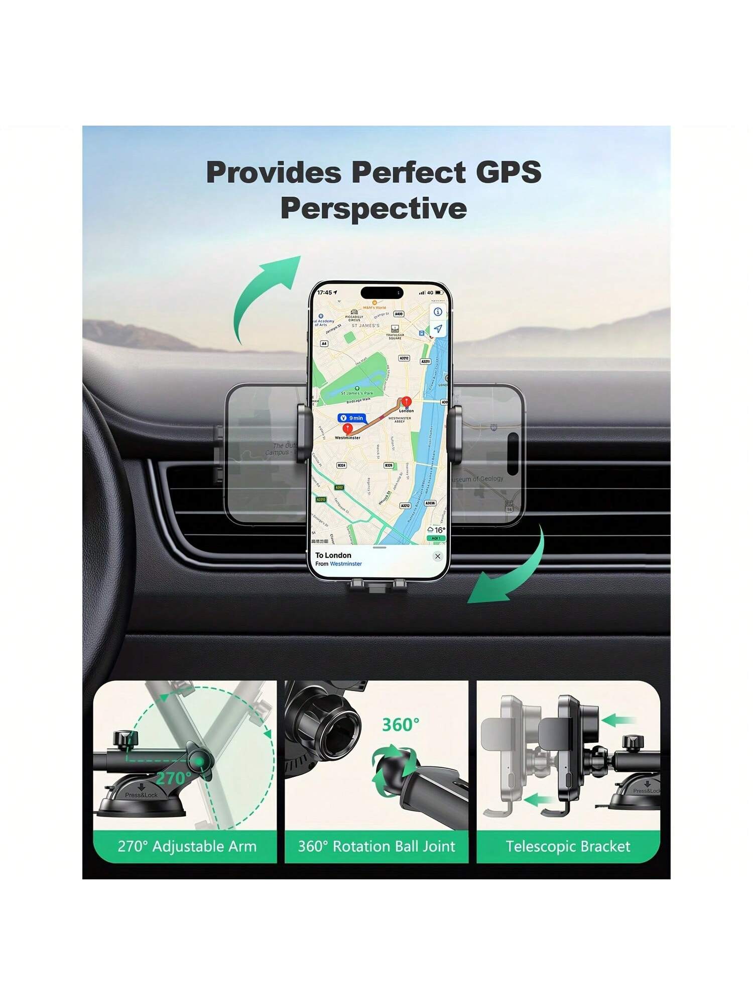 Wireless Car Phone Holder Charger- 15W Fast Auto Clamping Mount With Dash And Windshield Compatibility For 15, 14, 13, 12, 11 Pro Max, Easy Installation And Adjustable Viewing Angle Fast Charging Ada