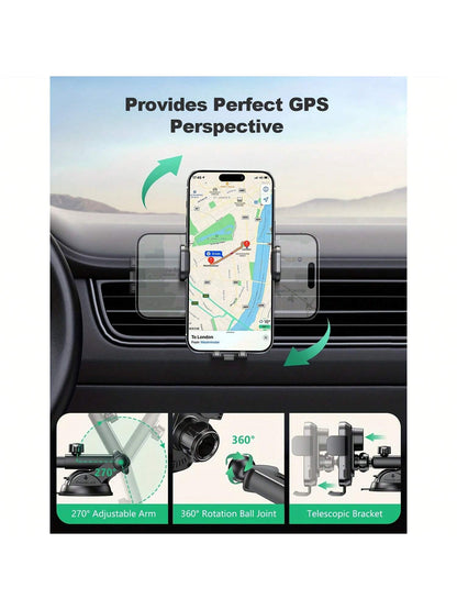 Wireless Car Phone Holder Charger- 15W Fast Auto Clamping Mount With Dash And Windshield Compatibility For 15, 14, 13, 12, 11 Pro Max, Easy Installation And Adjustable Viewing Angle Fast Charging Ada