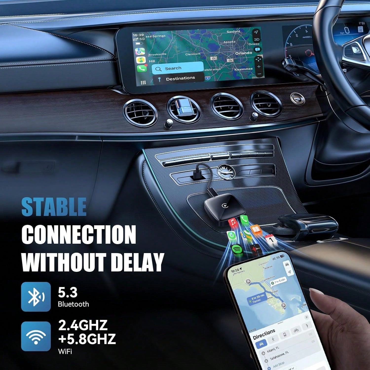 ‌ Wireless CarPlay Adapter For, Convert Wired To Wireless CarPlay, Plug & Play For OEM Systems 2015+, Instant Connection & Control (IOS 10+ Android 11 Compatible)