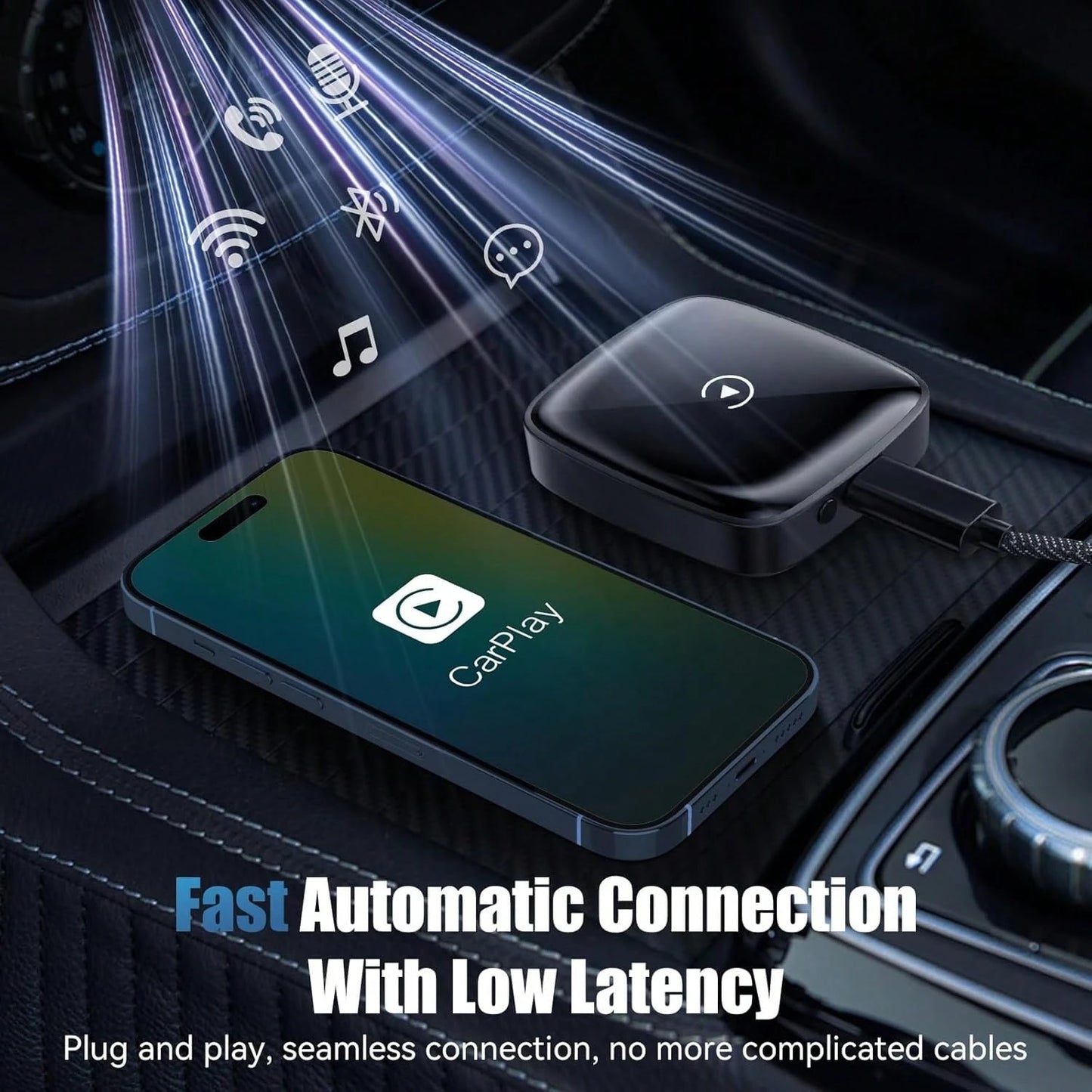 ‌ Wireless CarPlay Adapter For, Convert Wired To Wireless CarPlay, Plug & Play For OEM Systems 2015+, Instant Connection & Control (IOS 10+ Android 11 Compatible)