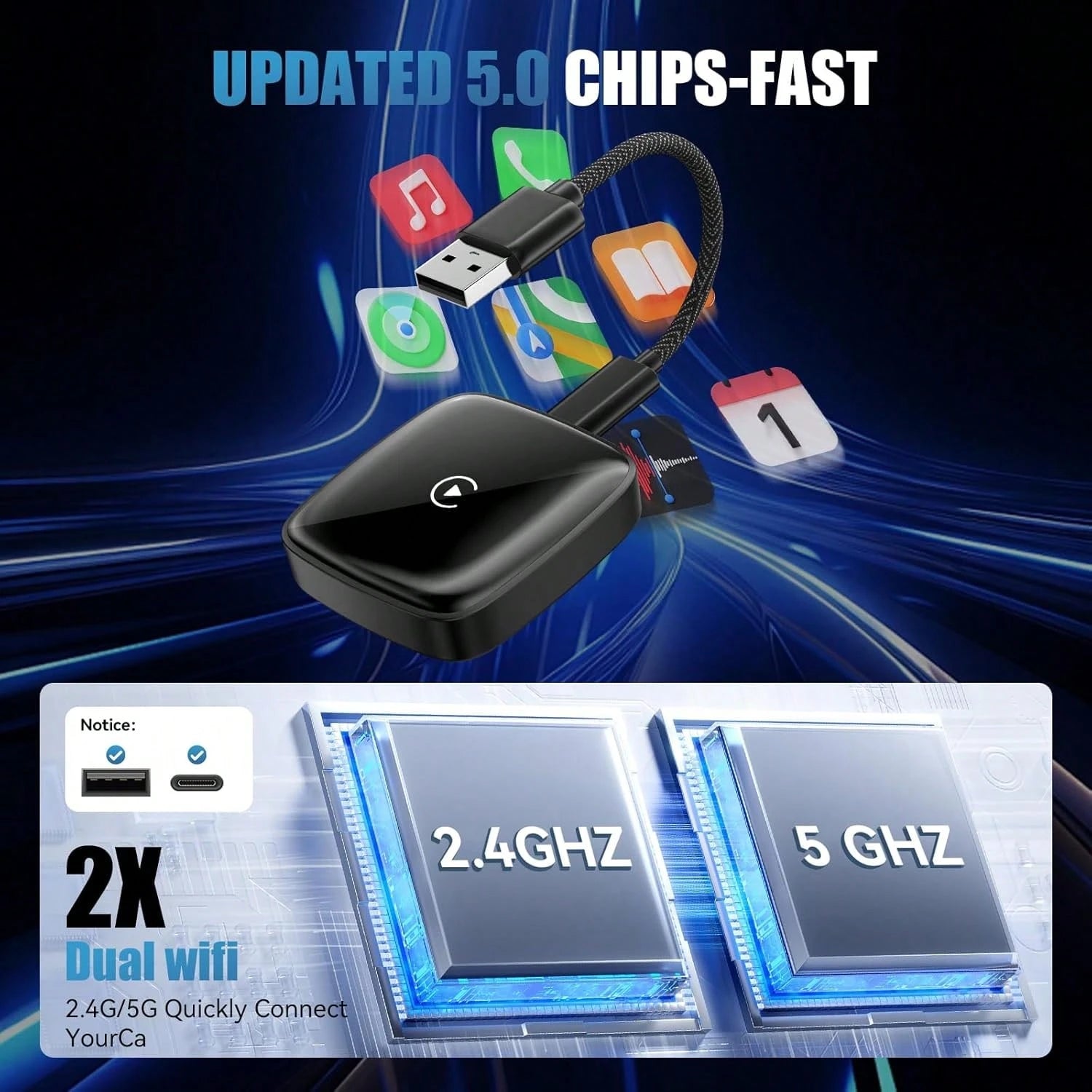 ‌ Wireless CarPlay Adapter For, Convert Wired To Wireless CarPlay, Plug & Play For OEM Systems 2015+, Instant Connection & Control (IOS 10+ Android 11 Compatible)