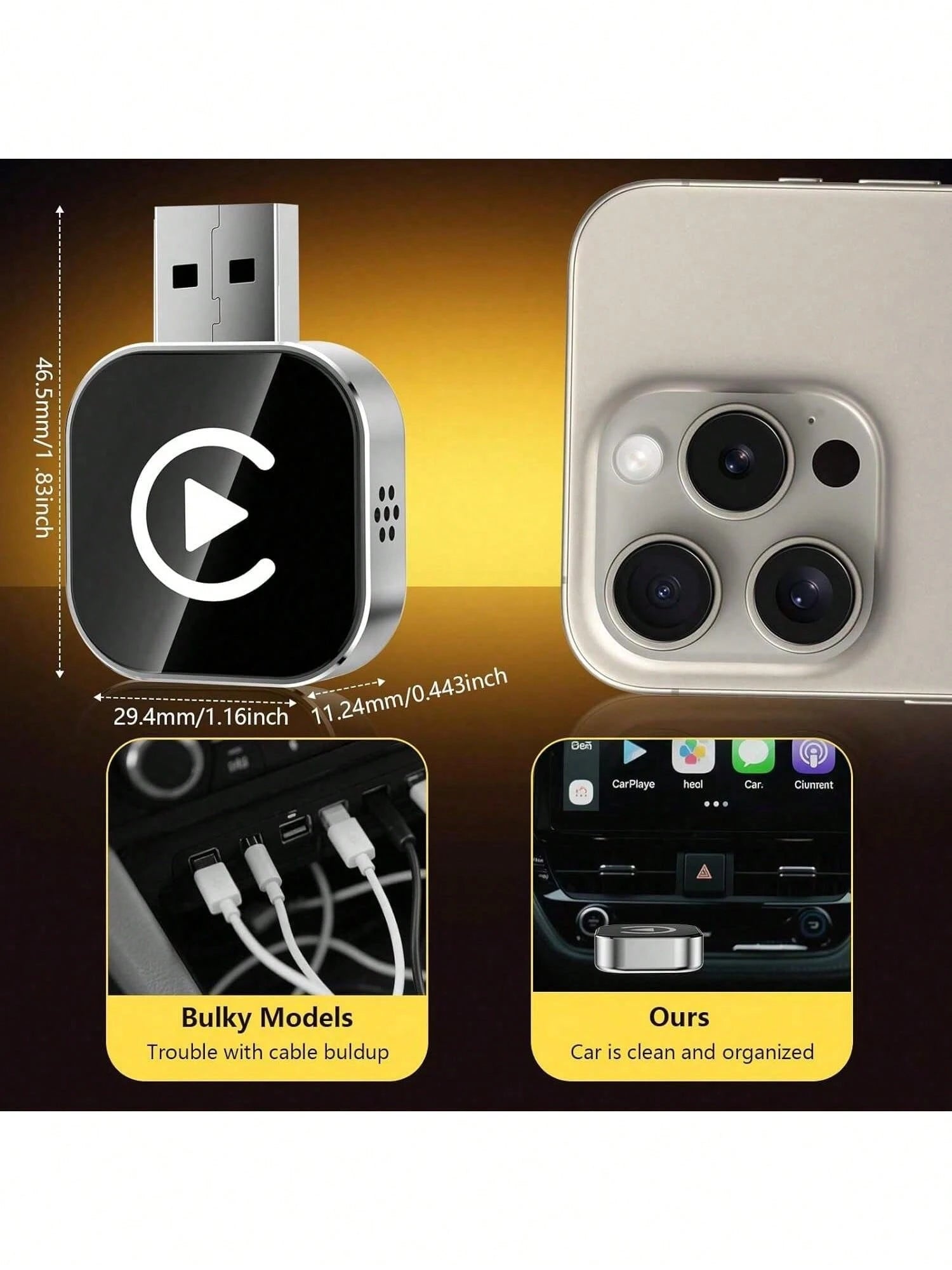 Wireless Carplay Adapter For IPhone, Carplay Wireless Adapter For Car With Wired CarPlay, With Bluetooth 5.0 & Dual-Band WiFi- Compatible With Android Auto, Mini Compact Design, Plug And Play, Stable