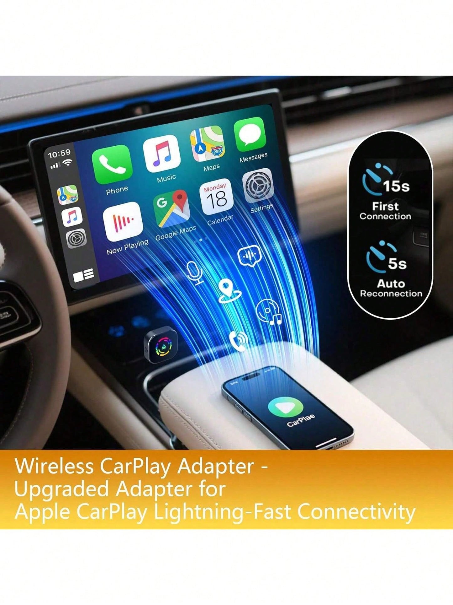 Wireless Carplay Adapter For IPhone, Carplay Wireless Adapter For Car With Wired CarPlay, With Bluetooth 5.0 & Dual-Band WiFi- Compatible With Android Auto, Mini Compact Design, Plug And Play, Stable