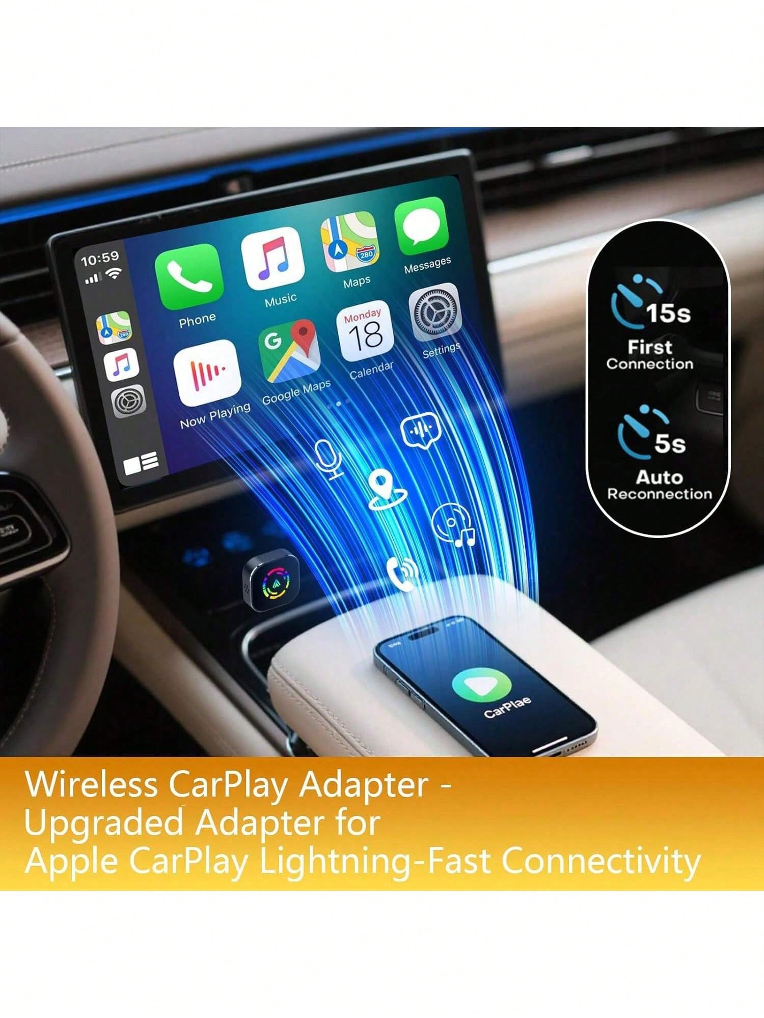 Wireless Carplay Adapter For IPhone, Carplay Wireless Adapter For Car With Wired CarPlay, With Bluetooth 5.0 & Dual-Band WiFi- Compatible With Android Auto, Mini Compact Design, Plug And Play, Stable